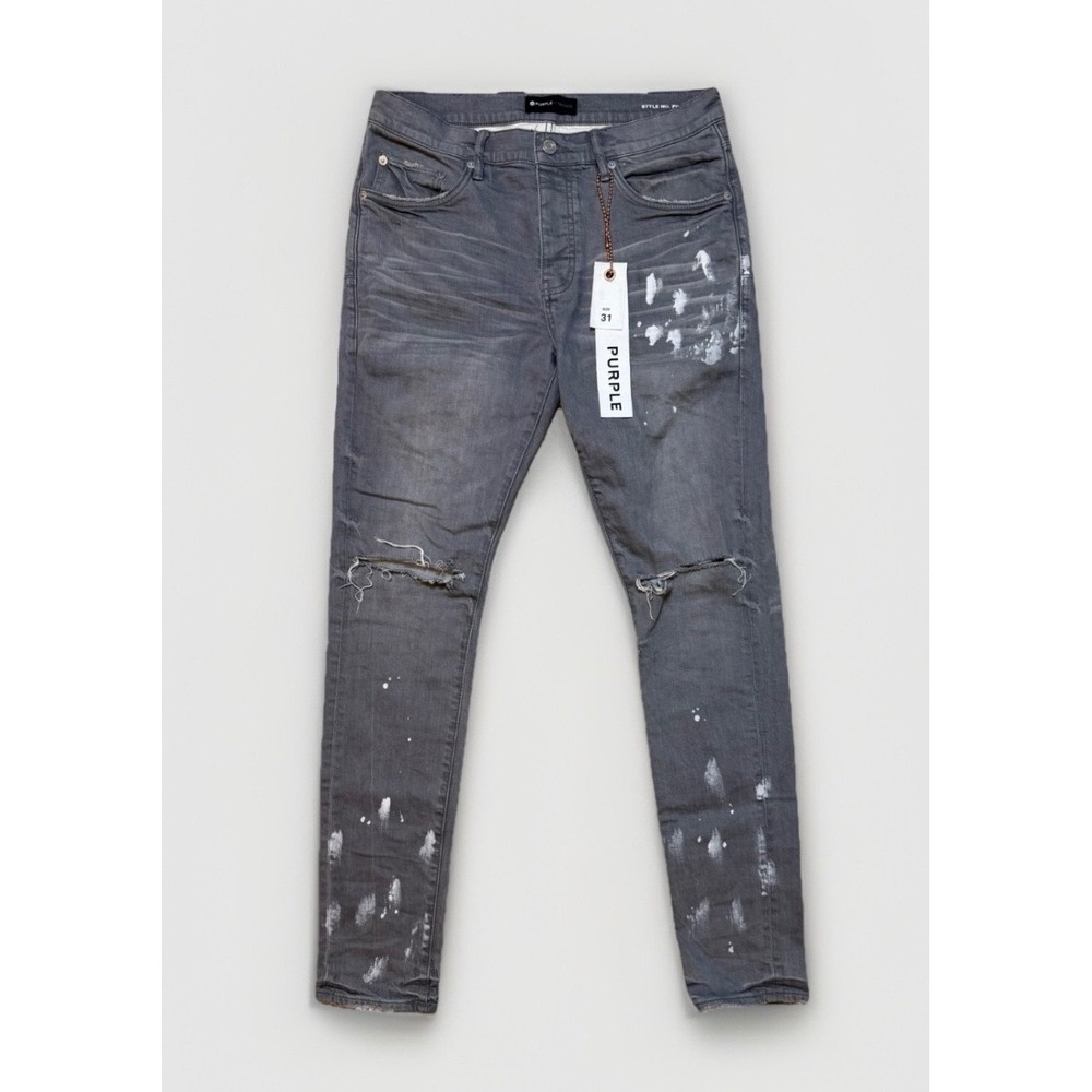 Purple Brand Knee Slit Paint Splatter Skinny Jeans Grey Size 31